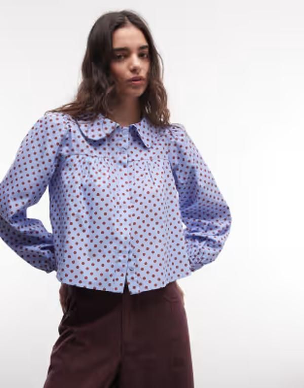 リクレイム ヴィンテージ レディース トップス シャツ ドット柄 ドット ブラウス Reclaimed Vintage Peter Pan collar polka dot blouse Blue p