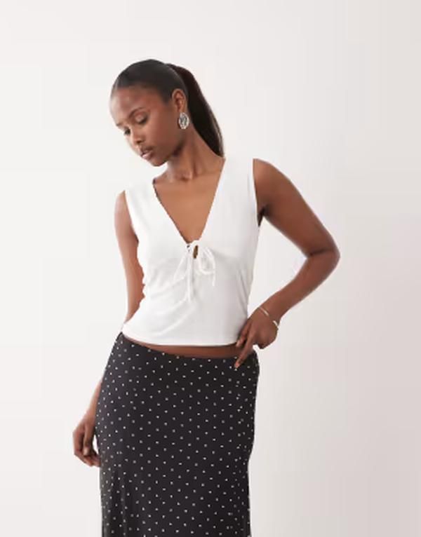 エイソス レディース トップス シャツ レーストリム レース ASOS DESIGN lace trim top White ホワイト