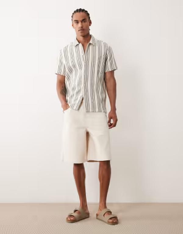 エイソス メンズ ボトムス ハーフパンツ・ショーツ ASOS DESIGN longer length jorts in ecru herringboneCRU エクリュ