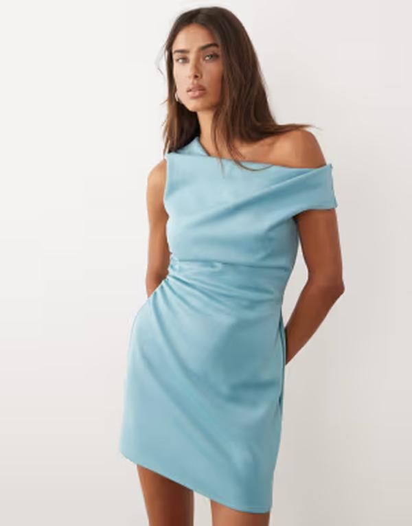 エイソス レディース トップス ワンピース ミニ オフショルダー スキューバ ASOS DESIGN offshoulder sculpted mini dress in bright blue sc
