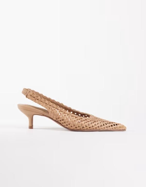 エイソス レディース シューズ ヒール ASOS DESIGN Star weave slingback mid heel shoes inatural TAN タン