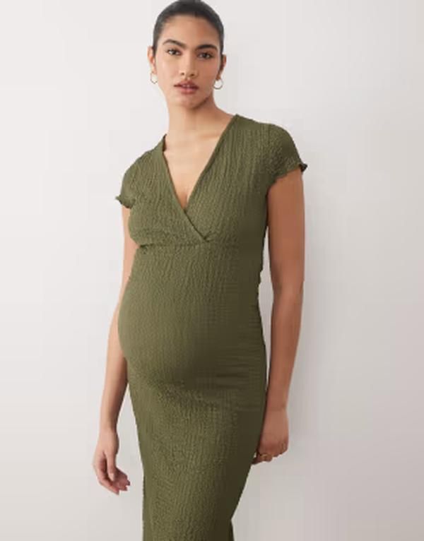 ママライシアス レディース トップス ワンピース Vネック ミディ キャップ マタニティ Mamalicious Mamalicious Maternity textured cap sleeve V