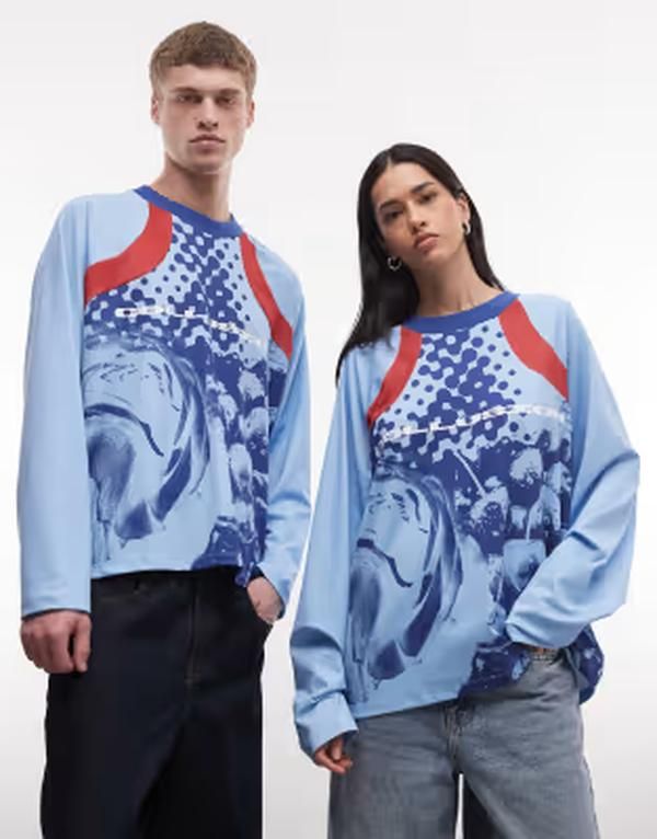 コルージョン レディース トップス Tシャツ COLLUSION Unisex soccer tshirt BLUE ブルー