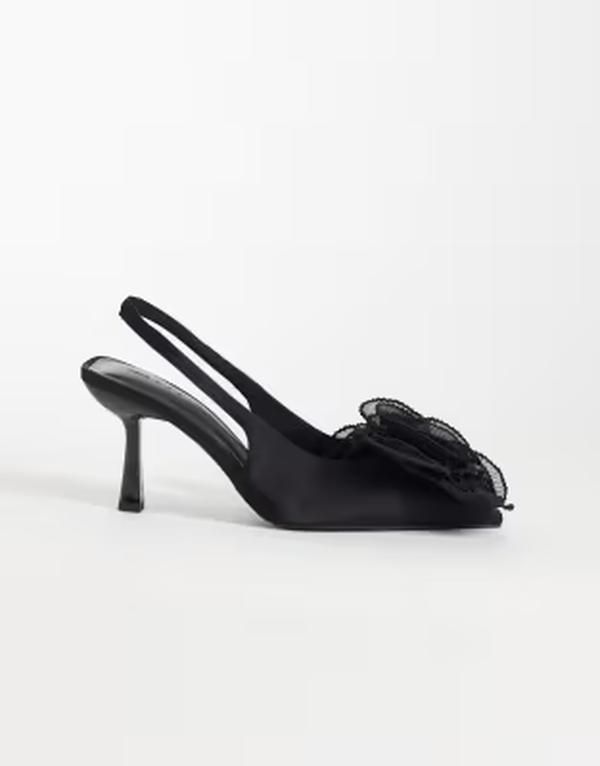 エイソス レディース シューズ ヒール サテン ASOS DESIGN Wide Fit Sunset oversized corsage slingback mid heel shoesatin B