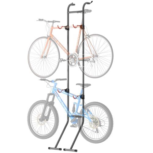 自転車スタンド 2台用 室内 壁もたれ式 サイクルスタンド 省スペース 自転車ラック 高さ調節可能 フック付き ディスプレイスタンド ロードバイク クロスバイク マウンテンバイク 子供用自転車対応 玄関 ガレージ リビング マンション 賃貸 db7776b2
