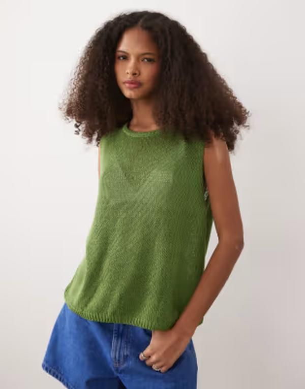 エイソス レディース アウター ニット・セーター A ライン シアー ASOS DESIGN sheer aline tank top Green グリーン
