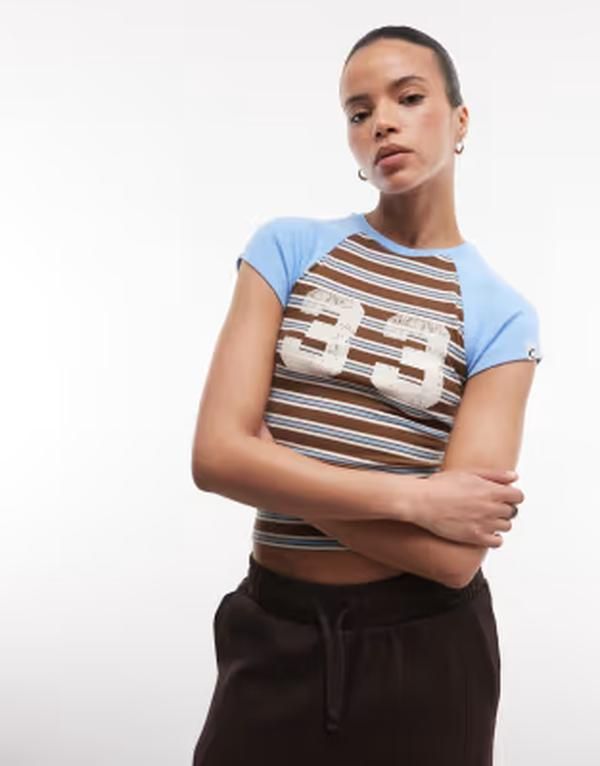 コルージョン レディース トップス Tシャツ COLLUSION short sleeve raglan sporty tee stripe Multi stripe マルチカラー