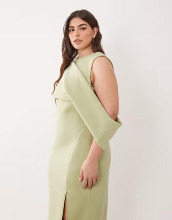 エイソス レディース トップス ワンピース カットアウト ミディ スキューバ ASOS Curve ASOS DESIGN Curve dropped cut out shoulder midi dr