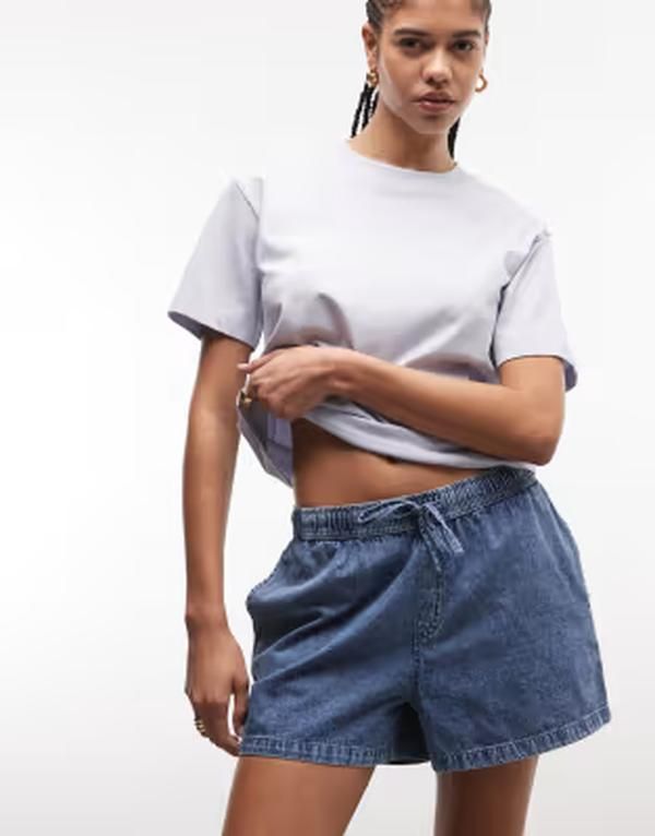 ノイジーメイ レディース ボトムス ハーフパンツ・ショーツ ショートパンツ デニム Noisy May tie waist denim shorts in washed Medium blue den