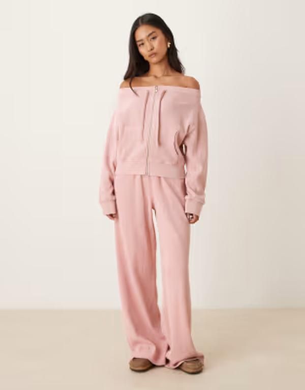 エイソス レディース ボトムス カジュアルパンツ スウェットパンツ ASOS DESIGN waffle paperbag waist sweatpants PINK ピンク
