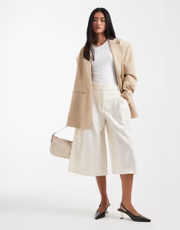 エイソス レディース ボトムス ハーフパンツ・ショーツ ハイウエスト ASOS DESIGN tailored high waist culotte pants ivory アイボリー