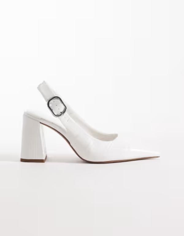 エイソス レディース シューズ ヒール ASOS DESIGN Surrey slingback mid block heels croc White croc ホワイト