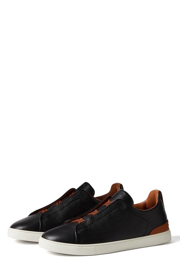 ゼニア メンズ シューズ スニーカー レザー ZEGNA Triple Stitch Deerskin Leather SlipOn Sneaker BlackFoliage ブラック