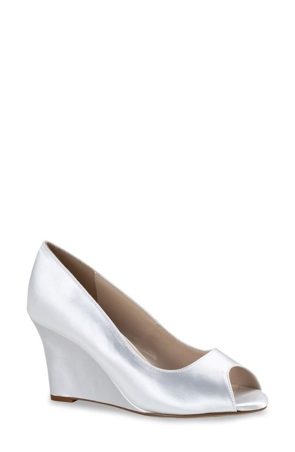 タッチアップ レディース シューズ ヒール Touch Ups Nicole Peep Toe Wedge Pump White Satin ホワイト