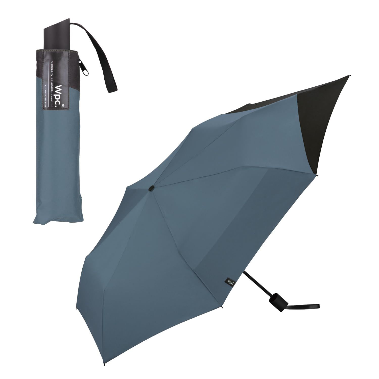 Wpc. [リュックが濡れない] 折りたたみ傘 BACK PROTECT FOLDING ブルーグレー×ブラック 雨傘 晴雨兼用 55cm 大きい メンズ 男性 バックパック 後ろが長い 通勤 通学 シンプル おしゃれ UX004-969-0 89787887