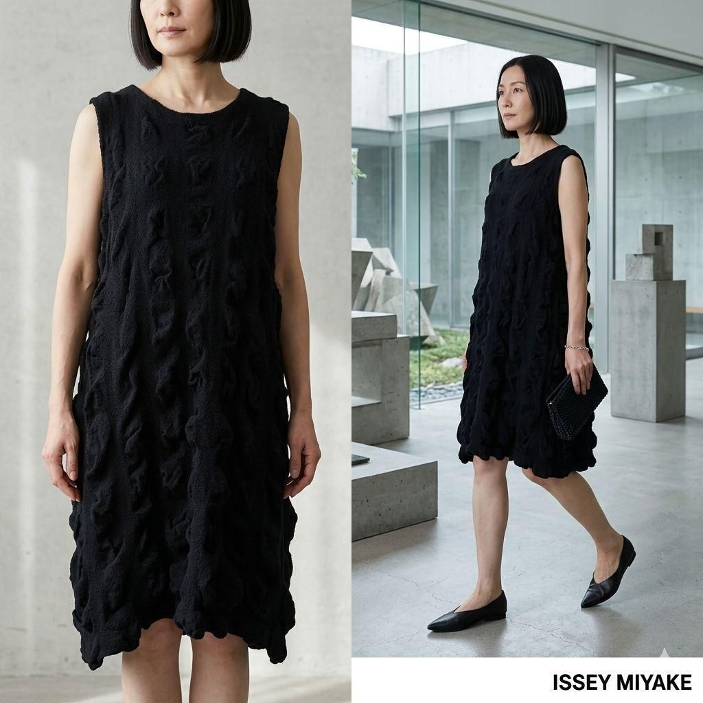 ISSEY MIYAKE【2】ノースリーブワンピース 黒 立体凹凸デザイン