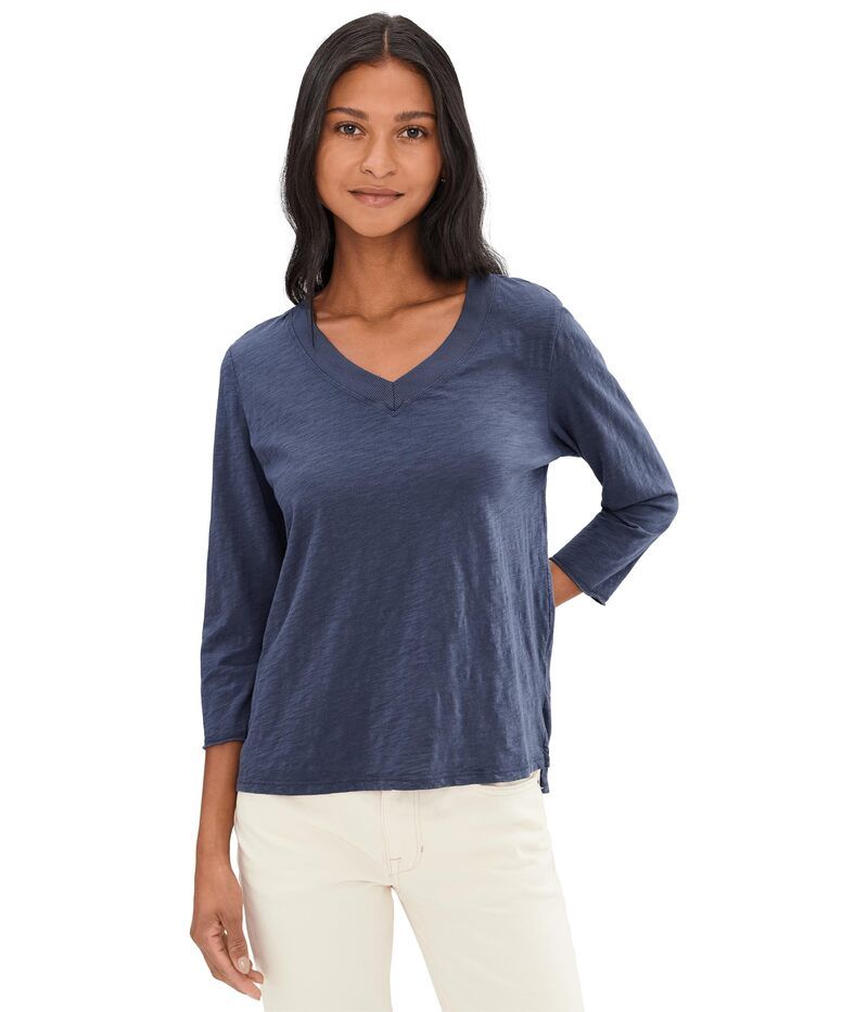 モッドドック レディース トップス シャツ Vネック Mododoc 34 Sleeve Wide VNeck Boxy Tee Sailor Blue ブルー