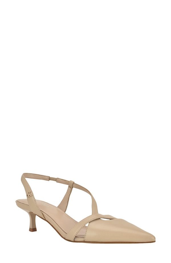 カルバンクライン レディース シューズ ヒール Calvin Klein Arlanna Slingback Pointed Toe Kitten Heel Pump Light Naturaleat