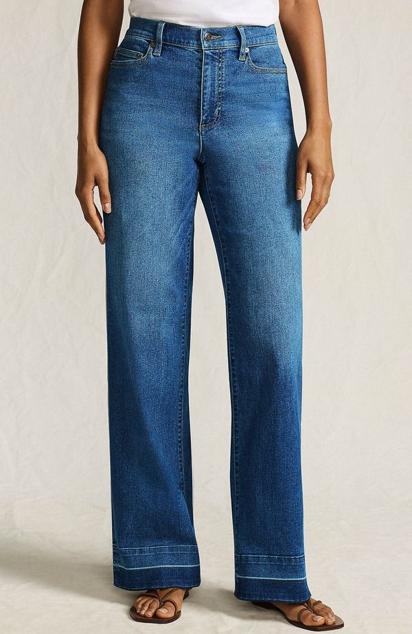ランズエンド レディース ボトムス デニムパンツ ワイドレッグ ジーンズ Lands End High Rise Wide Leg Denim Jeans Indigo Tide Blue インディゴ