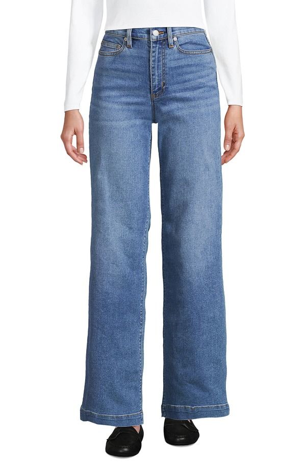 ランズエンド レディース ボトムス デニムパンツ ワイドレッグ ジーンズ Lands End High Rise Wide Leg Denim Jeans Beau Blue ブルー