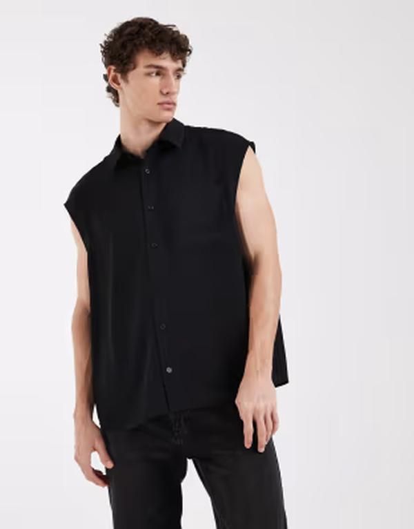 エイソス メンズ トップス シャツ ノースリーブ ASOS DESIGN oversized sleevelesshirt Black ブラック
