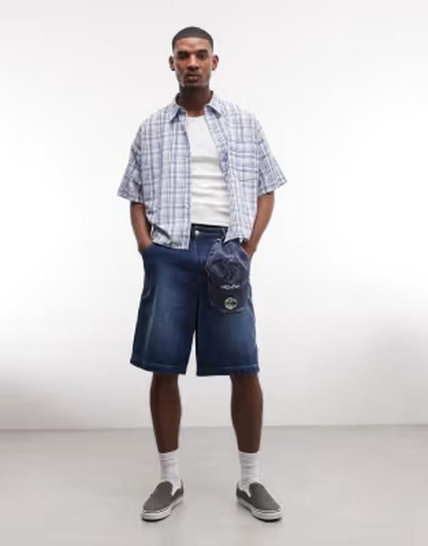 リクレイム ヴィンテージ メンズ トップス シャツ Reclaimed Vintage short sleeve boxy shirt check Blue ブルー