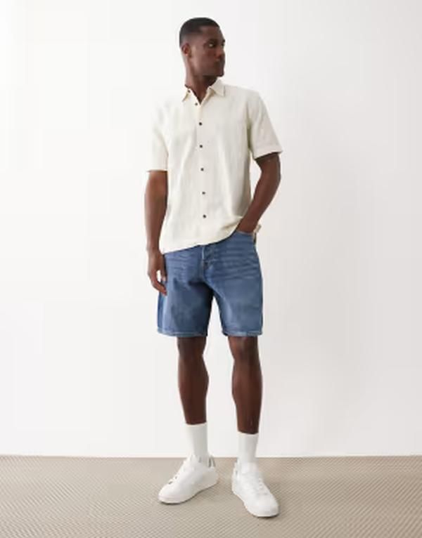 オンリーアンドサンズ メンズ ボトムス ハーフパンツ・ショーツ ショートパンツ デニム ONLY SONS loose fit denim shorts in dark blue wash Dark