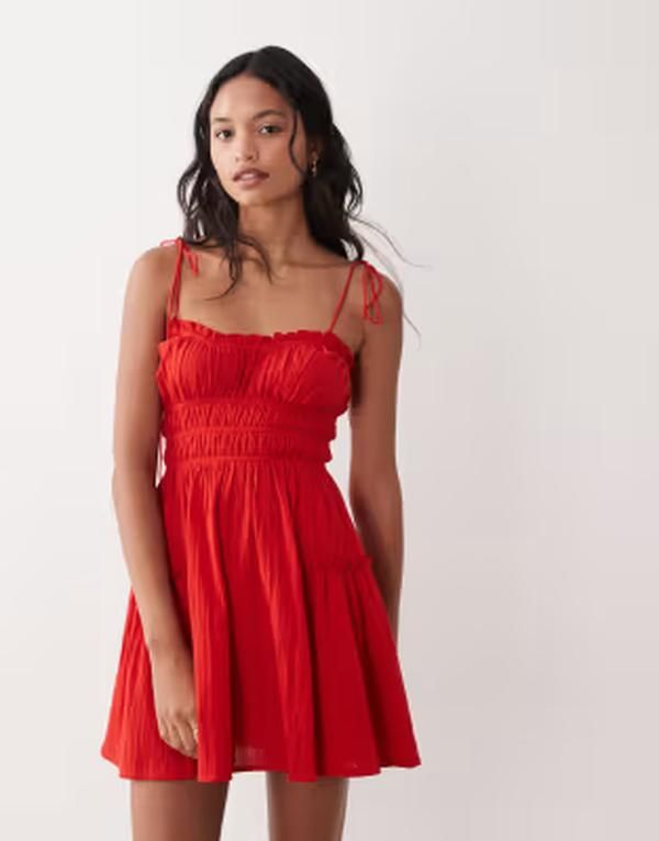エイソス レディース トップス ワンピース ミニ ASOS DESIGN Faith beach shirred mini sundress Red レッド