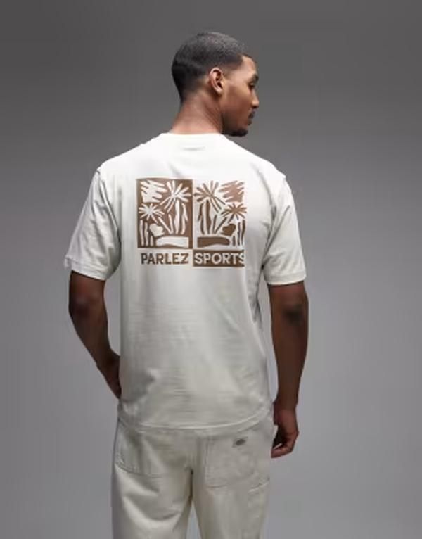パルレ メンズ トップス Tシャツ プリント グラフィック Parlez destin tshirt with back print graphic in cream クリーム