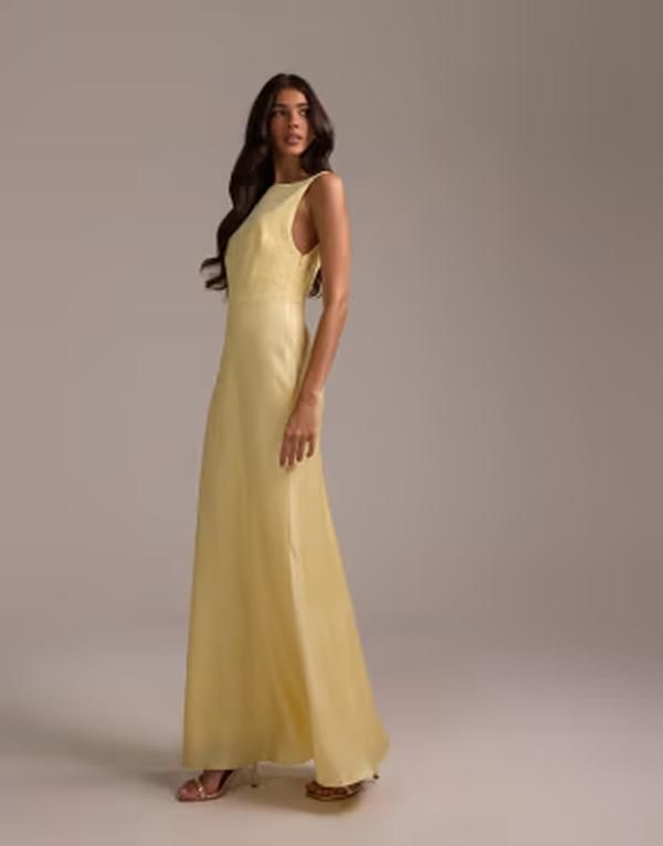エイソス レディース トップス ワンピース ハイネック レース マキシ ASOS DESIGN bridesmaids high neck lace applique maxi dress in ye