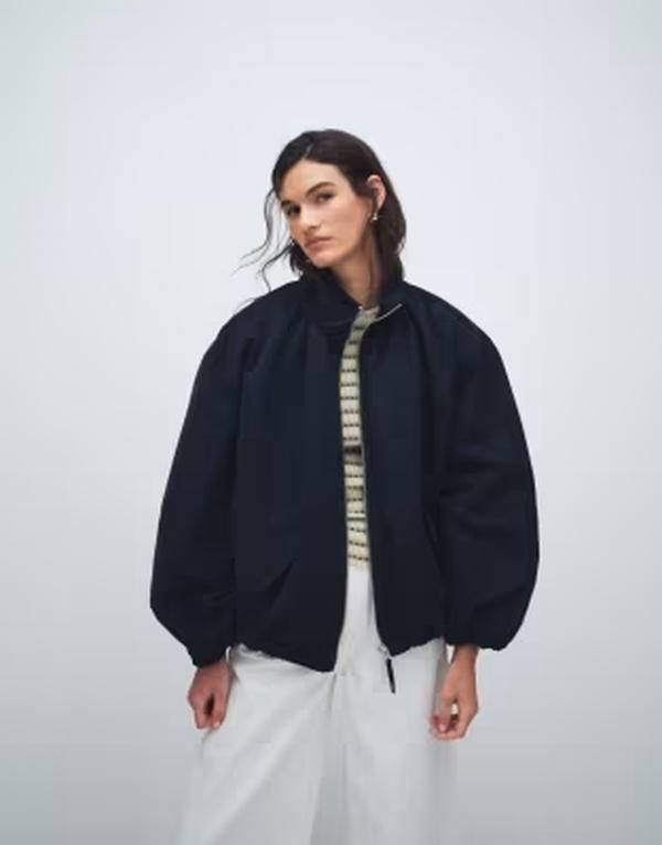 エイソス レディース アウター ジャケット・ブルゾン スタンドネック ASOS DESIGN oversized funnel neck bubble hem bomber jacket Navy ネ