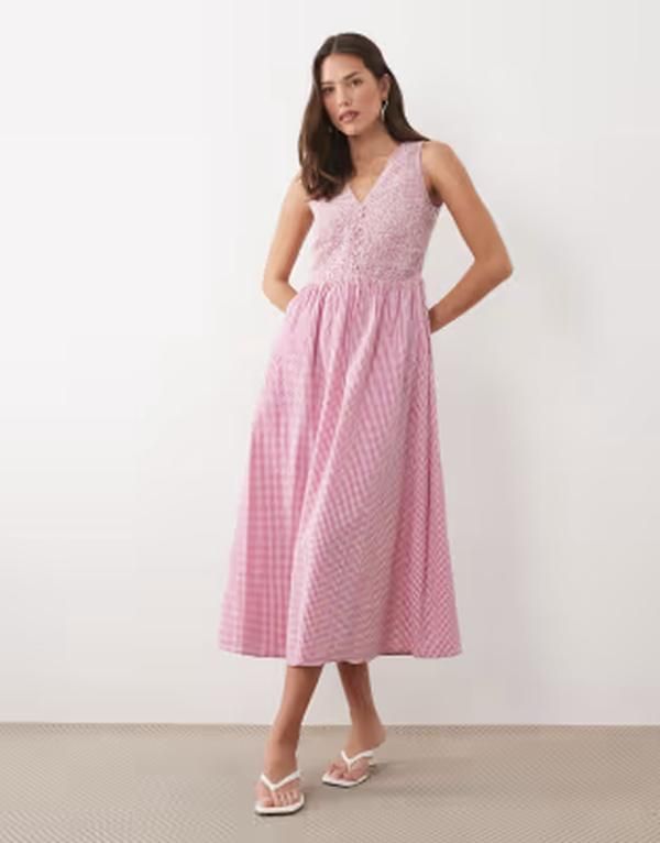 ノーバディーズ チャイルド レディース トップス ワンピース ギンガムチェック ミディ コットン ギンガム Nobodys Child Eliza cotton rich shirred bodice
