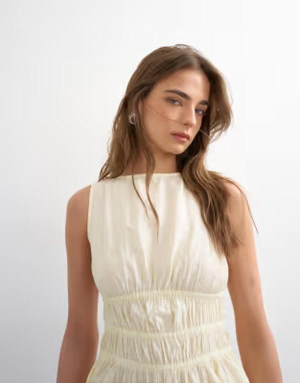 トップショップ レディース トップス タンクトップ ノースリーブ Topshop shirredetail sleeveless top in sand サンド