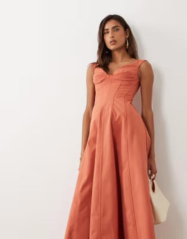 エイソス レディース トップス ワンピース ミディ ASOS DESIGN structured midi dress with seaming details in rust ラスト 28,470円