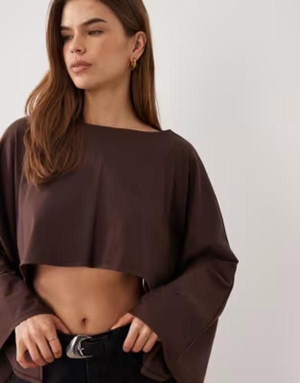 エイソス レディース トップス Tシャツ ケープデザイン キャップ ケープ ジャージー ASOS DESIGN jersey cape style top BROWN ブラウン