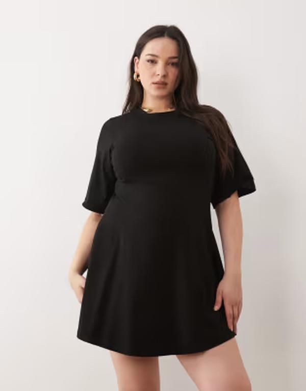 エイソス レディース トップス ワンピース ミニ ASOS Curve ASOS DESIGN Curve cinched seam detail mini dress Black ブラック