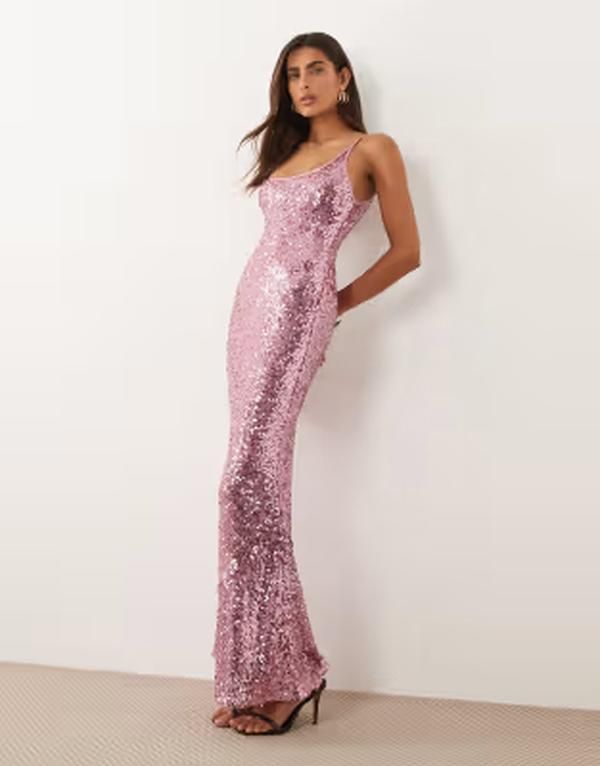 エイソス レディース トップス ワンピース シアー スパンコール マキシ ASOS DESIGN embellished sheer scattered sequin cami maxi dress