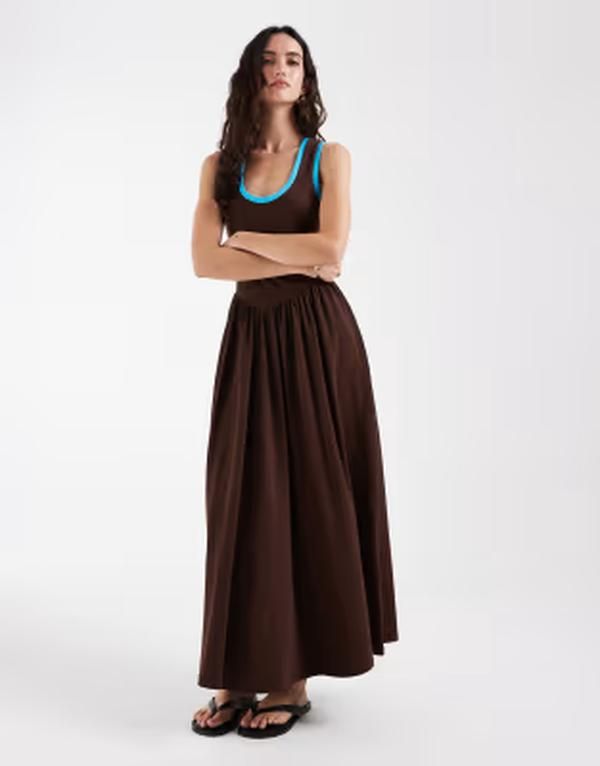 エイソス レディース トップス ワンピース ミディ コントラスト ASOS DESIGN contrastrimidi dress in choc and teal CHOC AND TEAL ティー