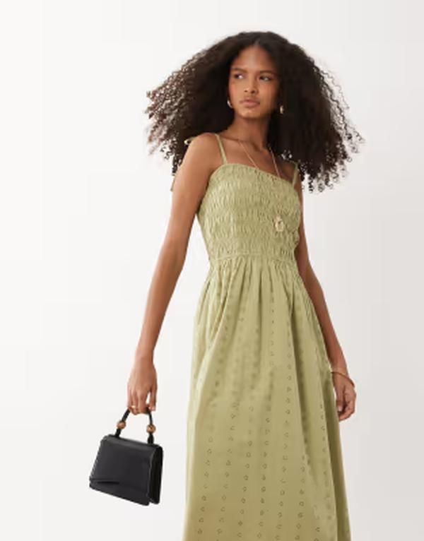 ミスセルフフリッジ レディース トップス ワンピース Misselfridge strappy eyelet midaxi dress in sage セージ 17,745円