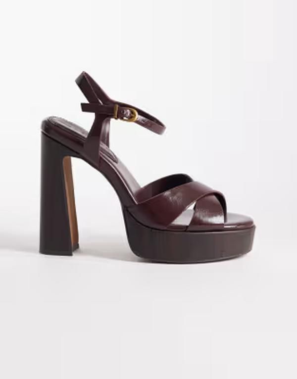 エイソス レディース シューズ サンダル プラットフォーム ヒール ASOS DESIGNadina crosstraplatform higheeled sandals in chocolate チ