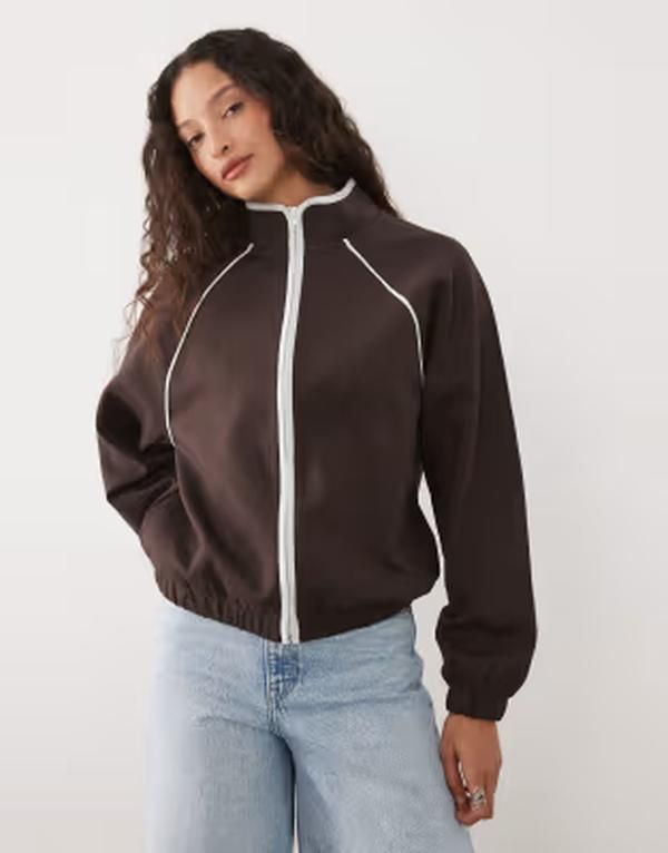 エイソス レディース アウター ジャケット・ブルゾン スタンドネック コントラスト ASOS DESIGN interlock funnel neck zip up jacket with contr
