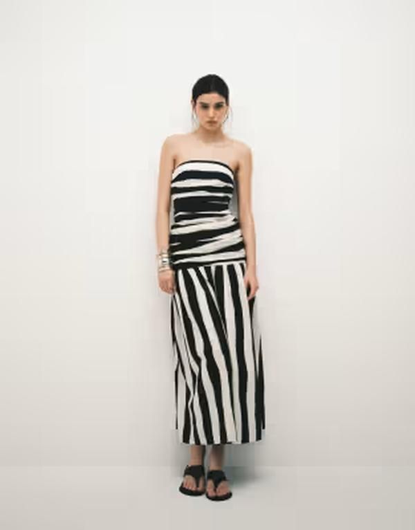 トップショップ レディース トップス ワンピーストラップレス マキシ Topshop dropped waistrapless maxi dress in thick black and white