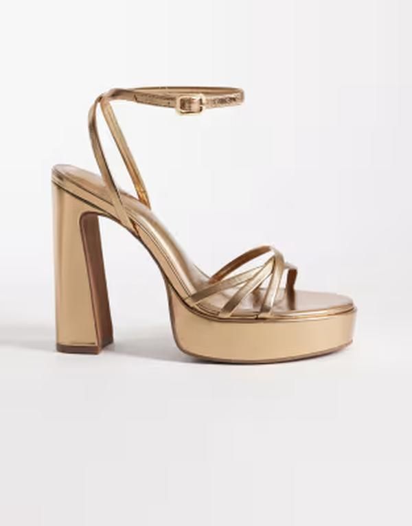 エイソス レディース シューズ サンダル プラットフォーム ヒール ASOS DESIGNancy strappy platform higheel sandals in warm BRONZE ゴー