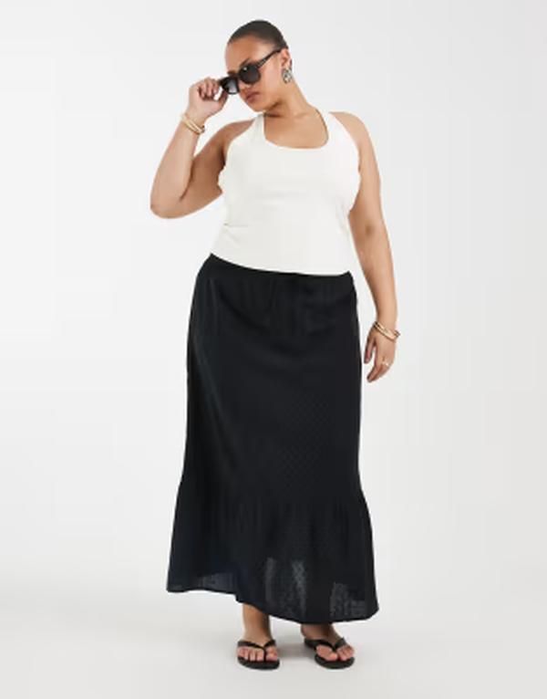 ヴェロモーダ レディース ボトムスカート マキシ Vero Moda Curve textured boho maxi skirt Black ブラック