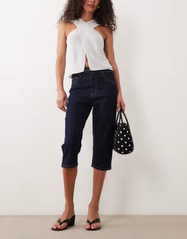 エイソス レディース ボトムス デニムパンツ キャップ ジーンズ ASOS DESIGN capri jeans with front pockets in rinse