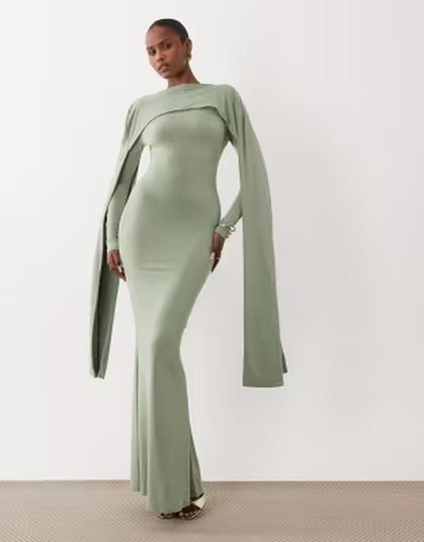 エイソス レディース トップス ワンピース ケープデザイン キャップ ケープ マキシ ASOS DESIGN long sleeve maxi dress with extreme cape deta