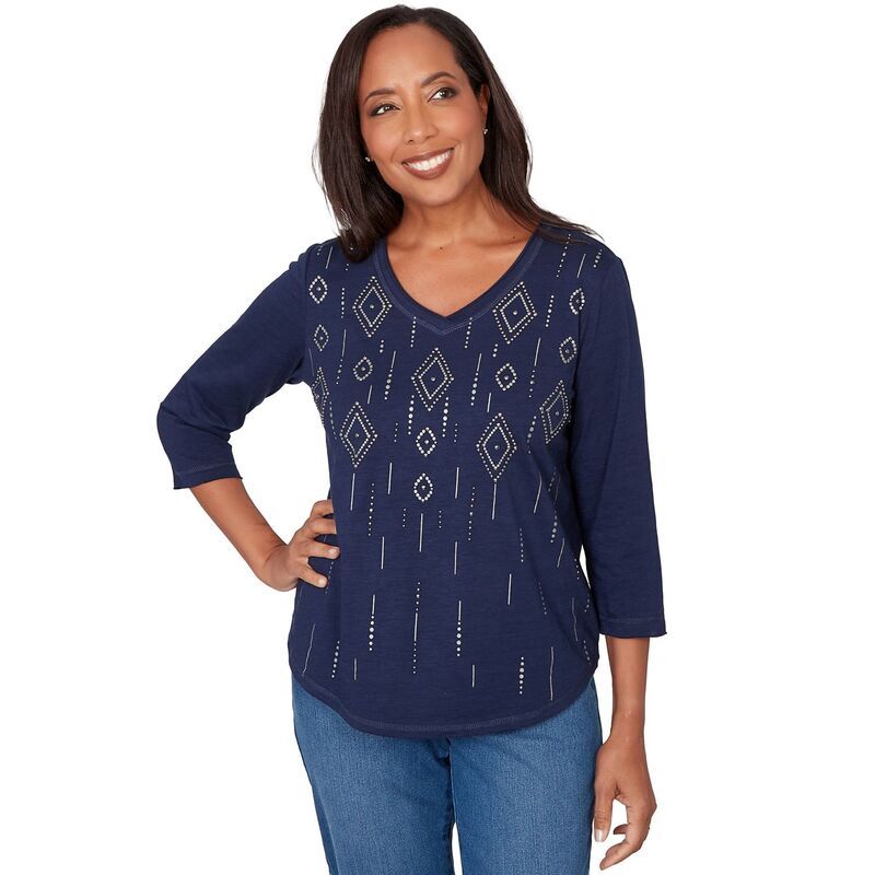 アルフレッド ダナー レディース トップス シャツ ニット Womens Alfredunner Diamond Geometric Heat Set Knitop with 34 Sleeves N