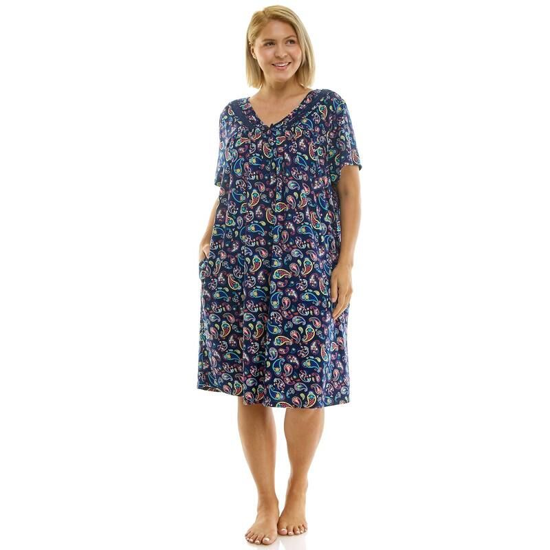 クロフト＆バロー レディース アンダーウェア ナイトウェア プラスサイズ Plusize Croft Barrow Lush Luxe Sleep Gown Dia Paisley Felix Nav