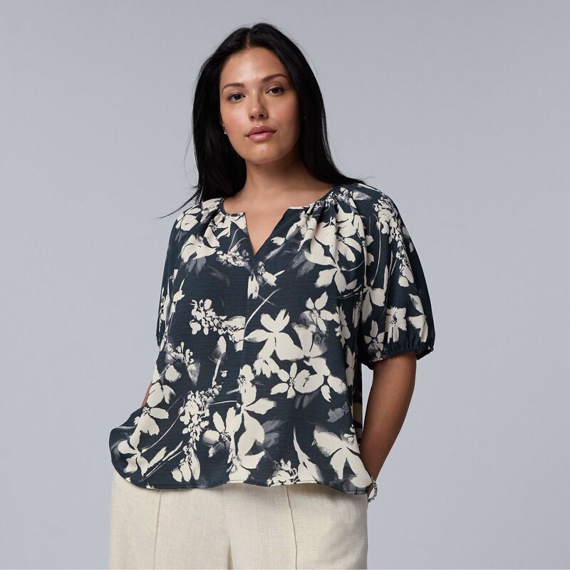 ヴェラウォン レディース トップス シャツ プラスサイズ ブラウス Plusize Simply Vera Wang Shirred Blouse Sm Navy Bloom Floral ネイビー