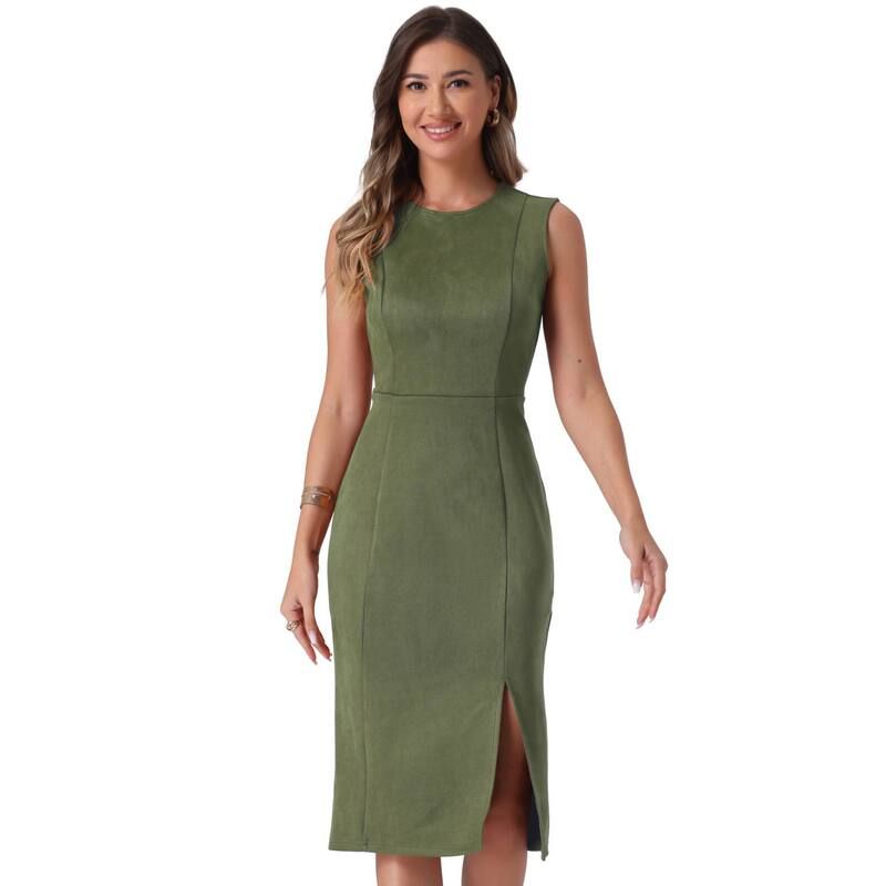 アレグラ ケー レディース トップス ワンピース クルーネック スエード ノースリーブ ALLEGRA K Faux Suede Dresses for Womensleeveless Crewnec